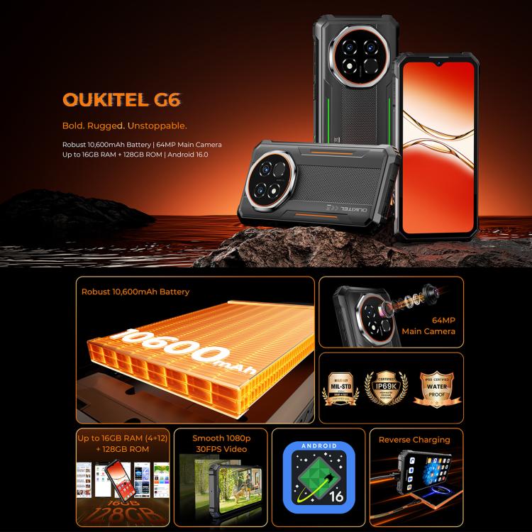 Oukitel G6 Rugged Phone 4GB + 128GB 10600mAh 6.52-inch NFC
