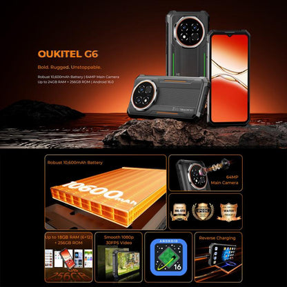 Oukitel G6 Rugged Phone 6GB + 256GB 10600mAh Android 16