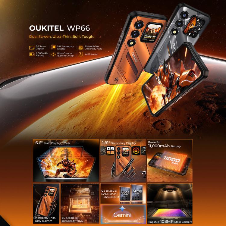 Oukitel WP66 5G Rugged Phone 12GB + 512GB 11000mAh Android 16
