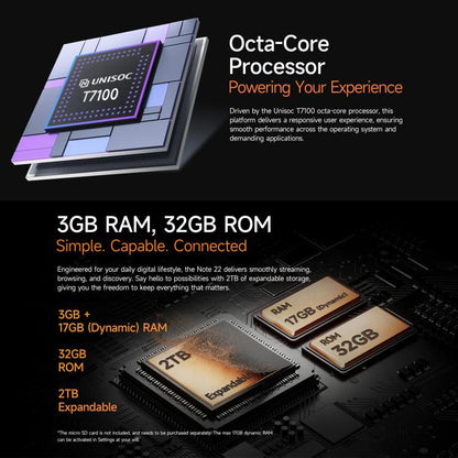 Ulefone Note 22, 3GB+32GB, 5.0 inch Android 16 Go Unisoc T7100 Octa Core, Network: 4G, OTG, Note 22