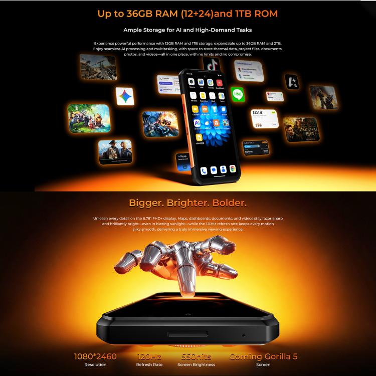 Oukitel WP500 Rugged Phone 12GB + 1TB 108MP Night Vision 5G Android 16