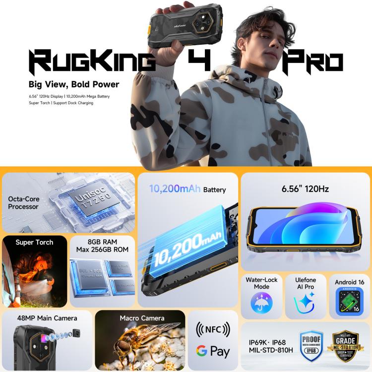 Ulefone RugKing 4 Pro 8GB + 128GB IP68/IP69K Rugged Phone