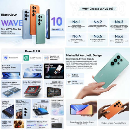 Blackview WAVE 10 8GB + 256GB 6.88-inch Android 16 4G Smartphone