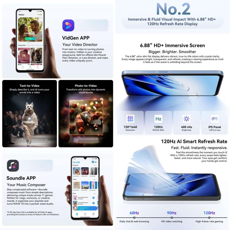 Blackview WAVE 10 8GB + 256GB 6.88-inch Android 16 4G Smartphone