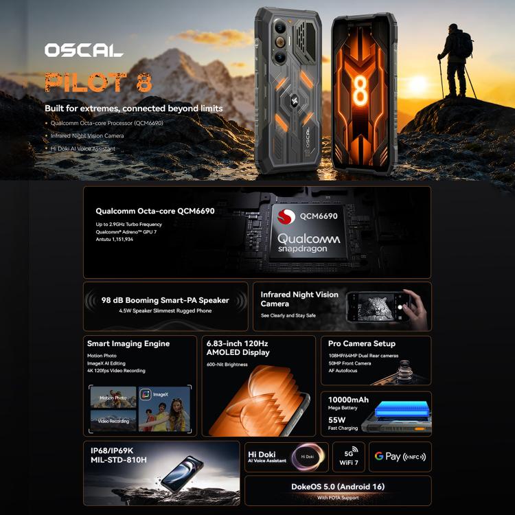 Blackview Oscal Pilot 8 5G Rugged Phone 12GB + 256GB Night Vision