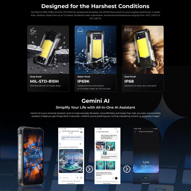 Oukitel WP100 Plus Rugged Phone 12GB + 512GB 33000mAh Night Vision