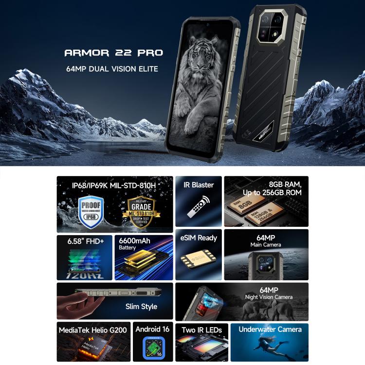 Ulefone Armor 22 Pro IP68/IP69K Rugged Phone 8GB + 128GB 4G NFC