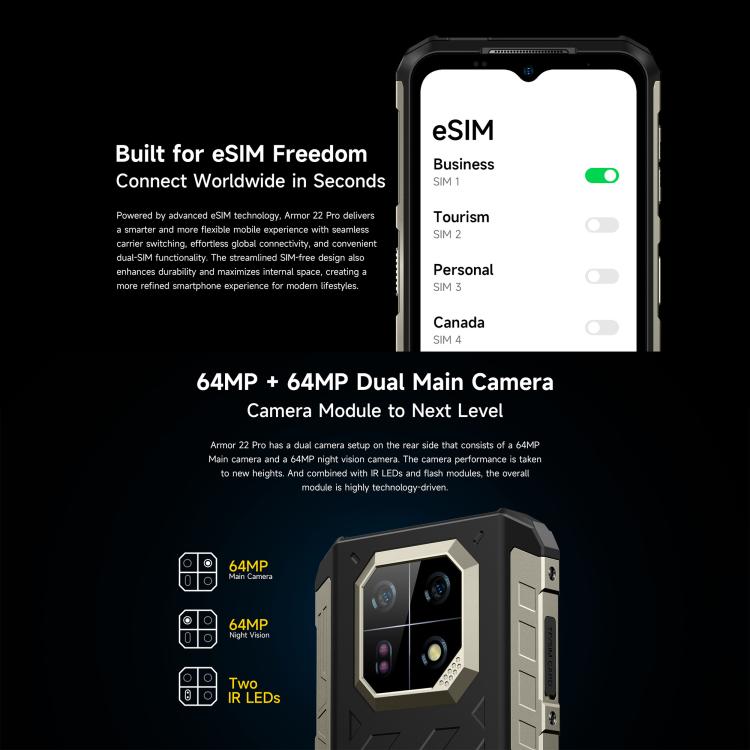 Ulefone Armor 22 Pro IP68/IP69K Rugged Phone 8GB + 256GB Android 16