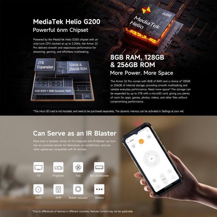 Ulefone Armor 22 Pro IP68/IP69K Rugged Phone 8GB + 256GB Android 16