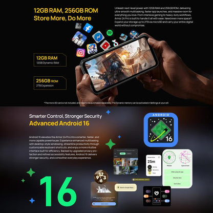 Ulefone Armor 24 Pro IP68/IP69K Rugged Phone 12GB + 256GB Android 16