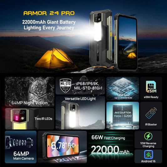 Ulefone Armor 24 Pro IP68/IP69K Rugged Phone 12GB + 256GB Android 16