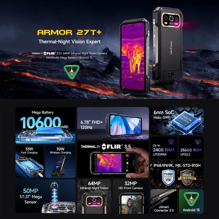 (No Stock) Ulefone Armor 27T+ Rugged Phone 12GB + 256GB Thermal Imager 10600mAh