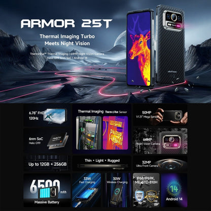 Ulefone Armor 25T Rugged Smartphone 6500mAh Battery Thermal Camera 12GB + 256GB