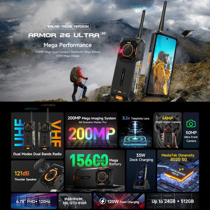 Ulefone Armor 26 Ultra 24GB + 512GB Walkie-Talkie Version Rugged Phone,120W Charge