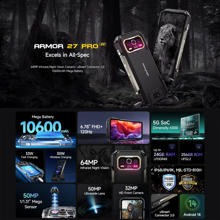 Ulefone Armor 27 Pro Rugged Phone 12GB + 256GB High Capacity Battery 10600mAh
