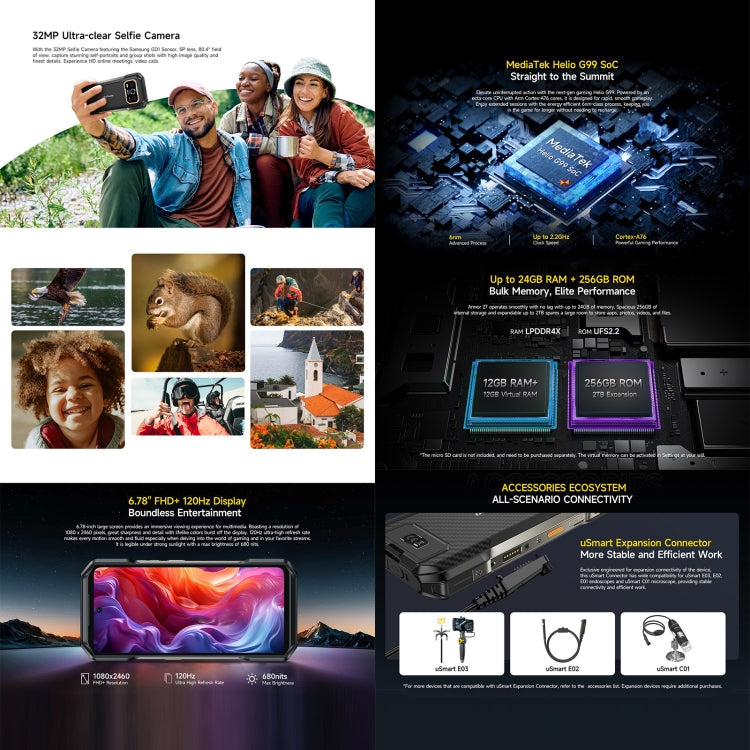 Ulefone Armor 27 Rugged Mobile Phone 24GB + 256GB Android 14 120Hz