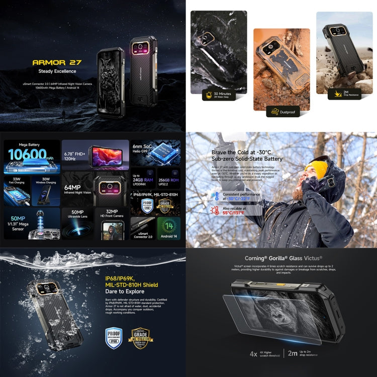 Ulefone Armor 27 Rugged Mobile Phone 24GB + 256GB Android 14 120Hz