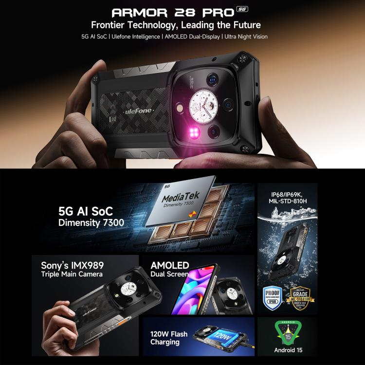Ulefone Armor 28 Pro Rugged Phone 32GB + 512GB 10600mAh 120W Fast Charge 5G