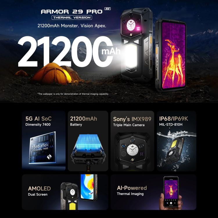 Ulefone Armor 29 Pro Thermal Version Rugged Phone 120W 21200mAh 32GB + 512GB