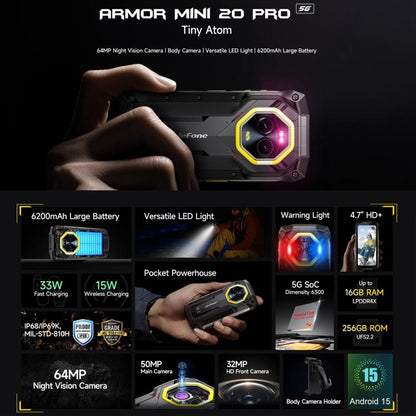 Ulefone Armor Mini 20 Pro Rugged Smartphone 6200mAh Battery 16GB + 256GB 5G