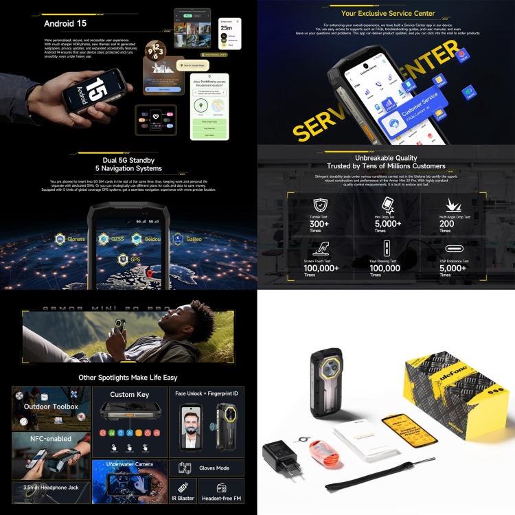 Ulefone Armor Mini 20 Pro Rugged Smartphone 6200mAh Battery 16GB + 256GB 5G