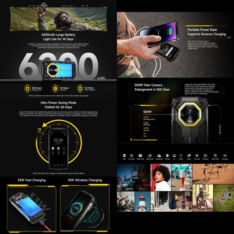 Ulefone Armor Mini 20 Rugged Smartphone 6200mAh Battery 16GB + 256GB Android 14