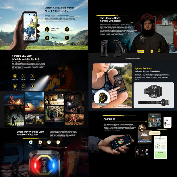 Ulefone Armor Mini 20 Rugged Smartphone 6200mAh Battery 16GB + 256GB Android 14