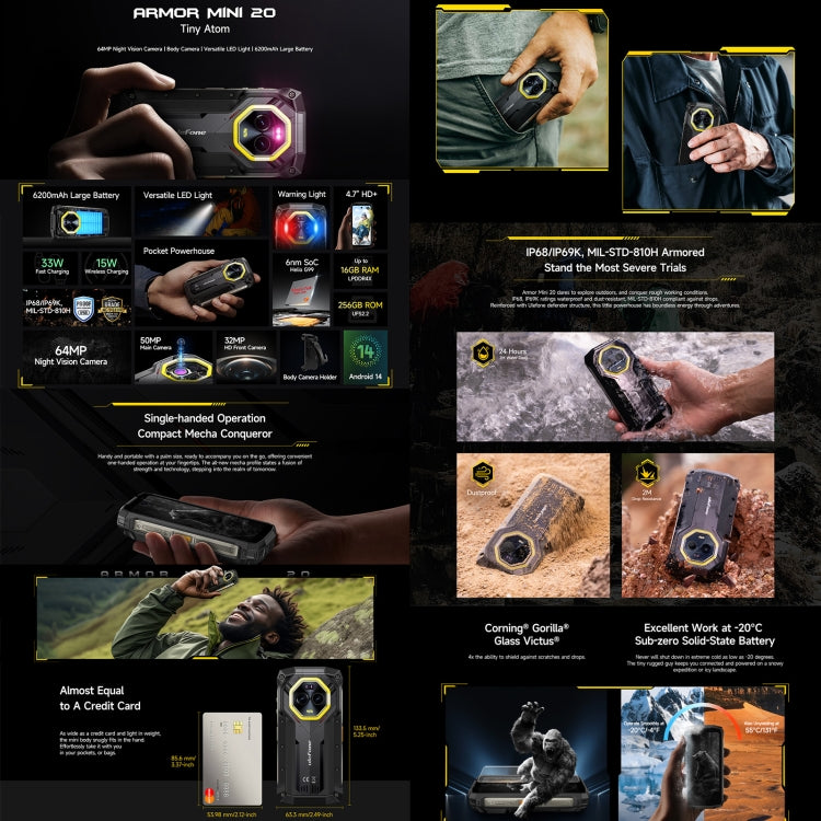 Ulefone Armor Mini 20 Rugged Smartphone 6200mAh Battery 16GB + 256GB Android 14