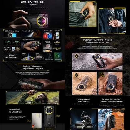 Ulefone Armor Mini 20 Rugged Smartphone 6200mAh Battery 16GB + 256GB Android 14