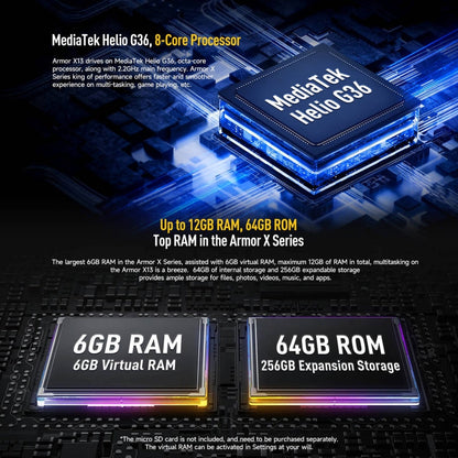 Ulefone Armor X13 Rugged Smartphone 6320mAh Battery 12GB + 64GB Android 13
