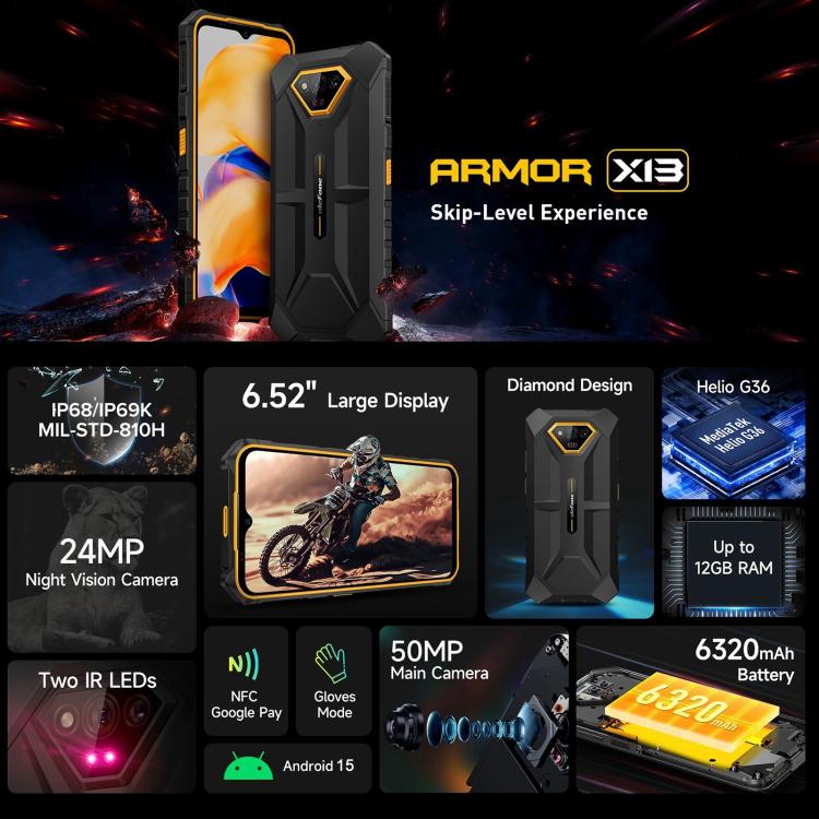 Ulefone Armor X13 Rugged Smartphone 6320mAh Battery 12GB + 64GB Android 13