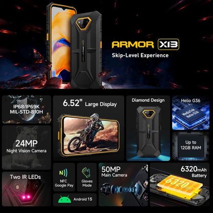 Ulefone Armor X13 Rugged Smartphone 6320mAh Battery 12GB + 64GB Android 13