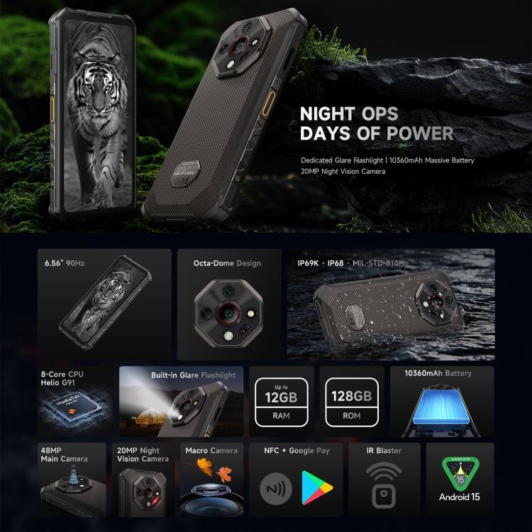 Ulefone Armor X16 Android 15 Rugged Phone 12GB + 128GB 10360mAh 33W Fast Charging