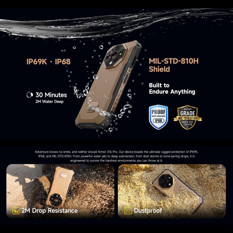 Ulefone Armor X16 Pro Android 15 Rugged Phone 16GB + 256GB 10360mAh 5G