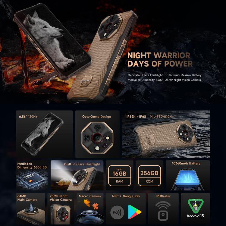 Ulefone Armor X16 Pro Android 15 Rugged Phone 16GB + 256GB 10360mAh 5G
