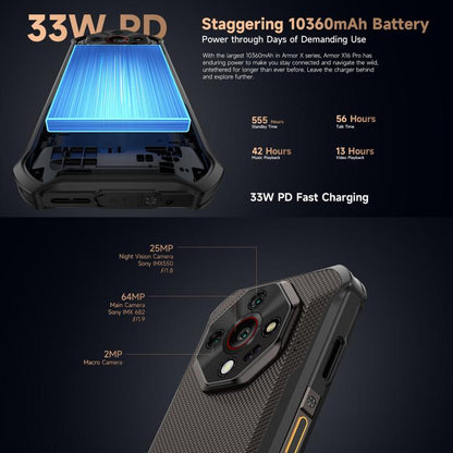 Ulefone Armor X16 Pro Android 15 Rugged Phone 16GB + 256GB 10360mAh 5G