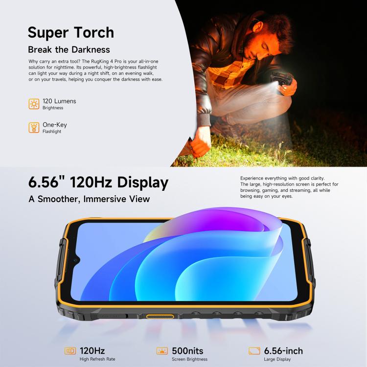 Ulefone RugKing 4 Pro 8GB + 256GB IP68/IP69K Rugged Phone Android 15 10200mAh