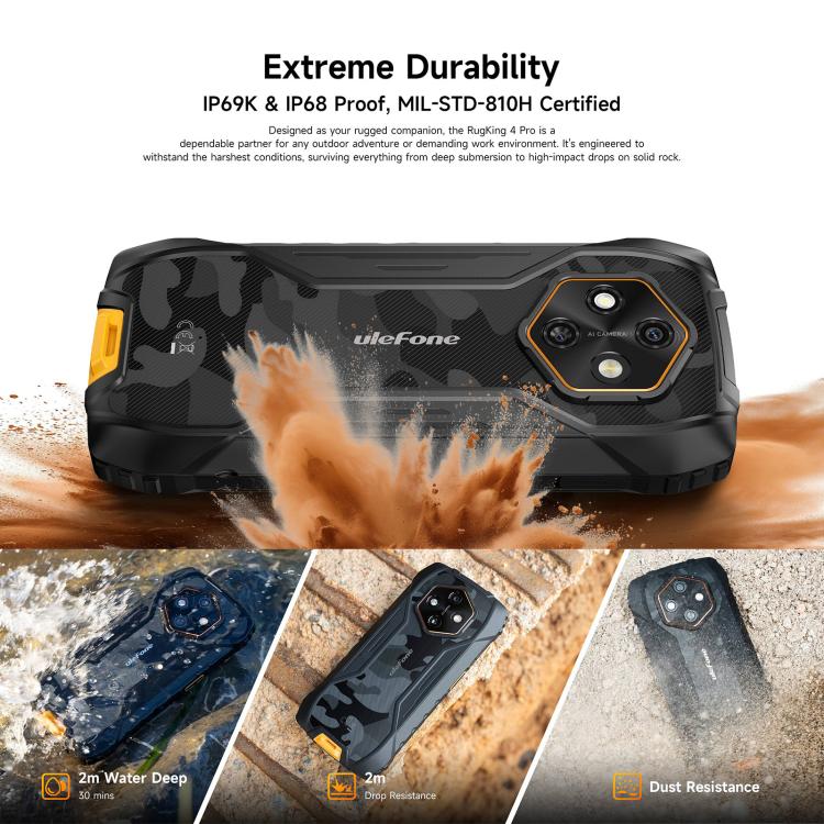 Ulefone RugKing 4 Pro 8GB + 256GB IP68/IP69K Rugged Phone Android 15 10200mAh