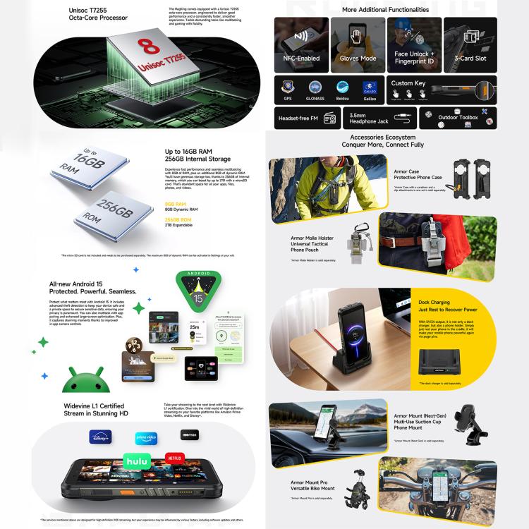 Ulefone RugKing Rugged Phone 16GB + 256GB IP68/IP69K Android 15